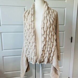 Chunky Knit Alpaca‎ Cardigan Open Front Draped Shawl Collar Sweater Size Small